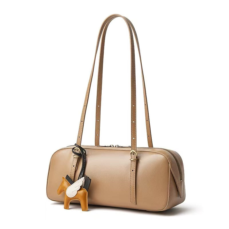 Long Leather Shoulder Bag with Horse Charm