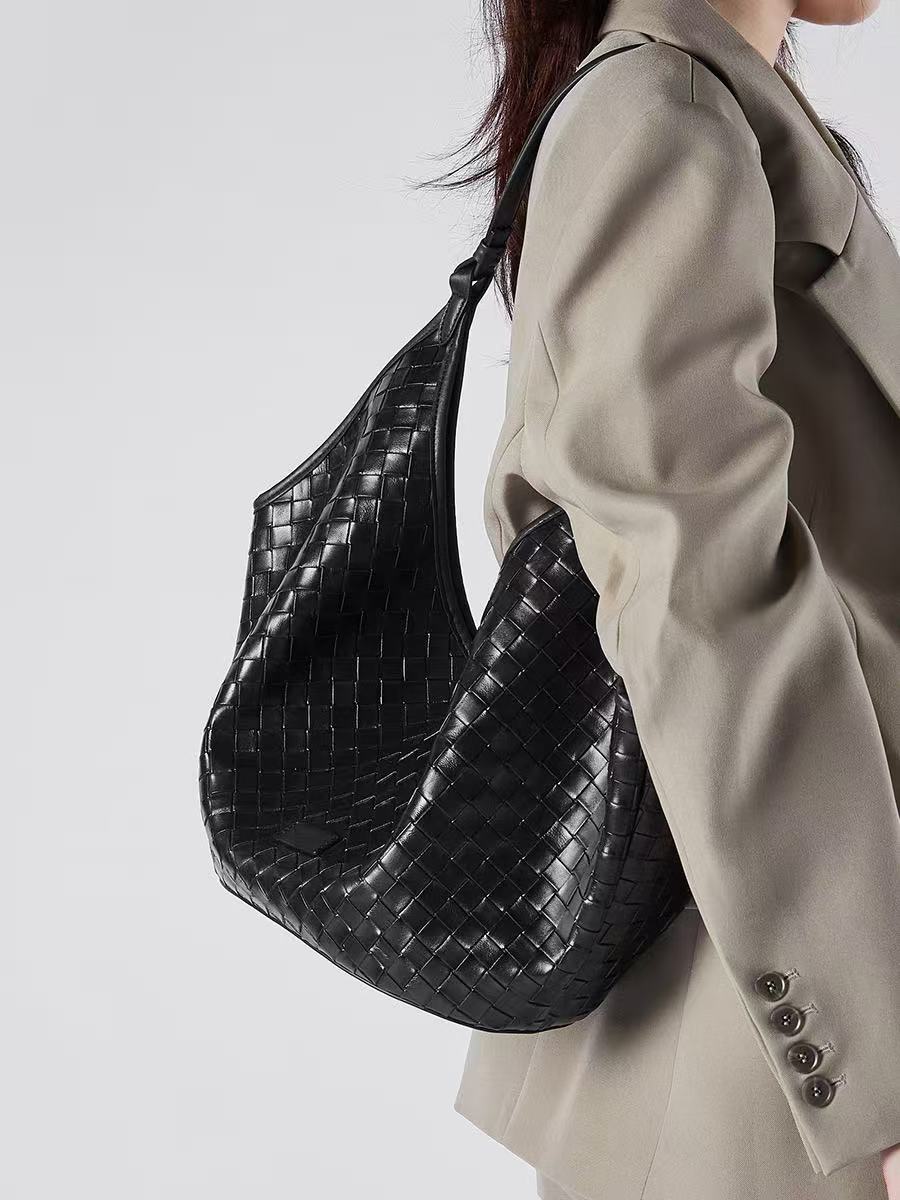 Large Woven Leather Hobo Bag
