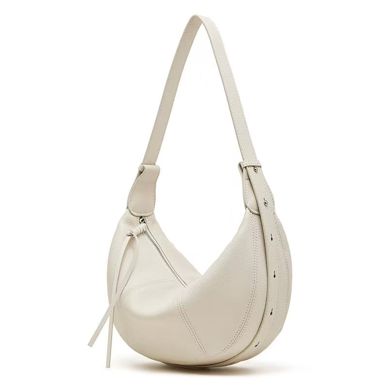 Lightweight Leather Crescent Hobo Bag