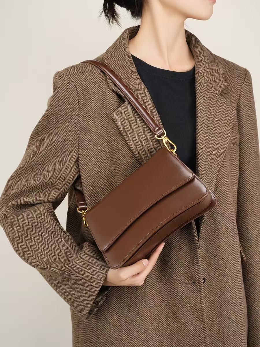 Compact Leather Flap Crossbody Bag
