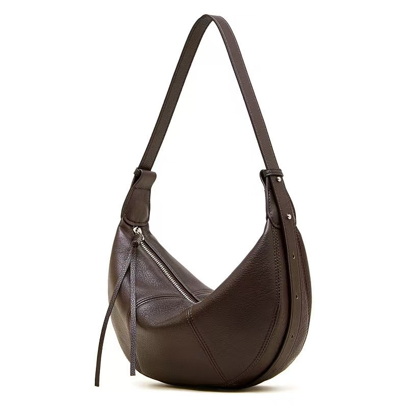 Lightweight Leather Crescent Hobo Bag