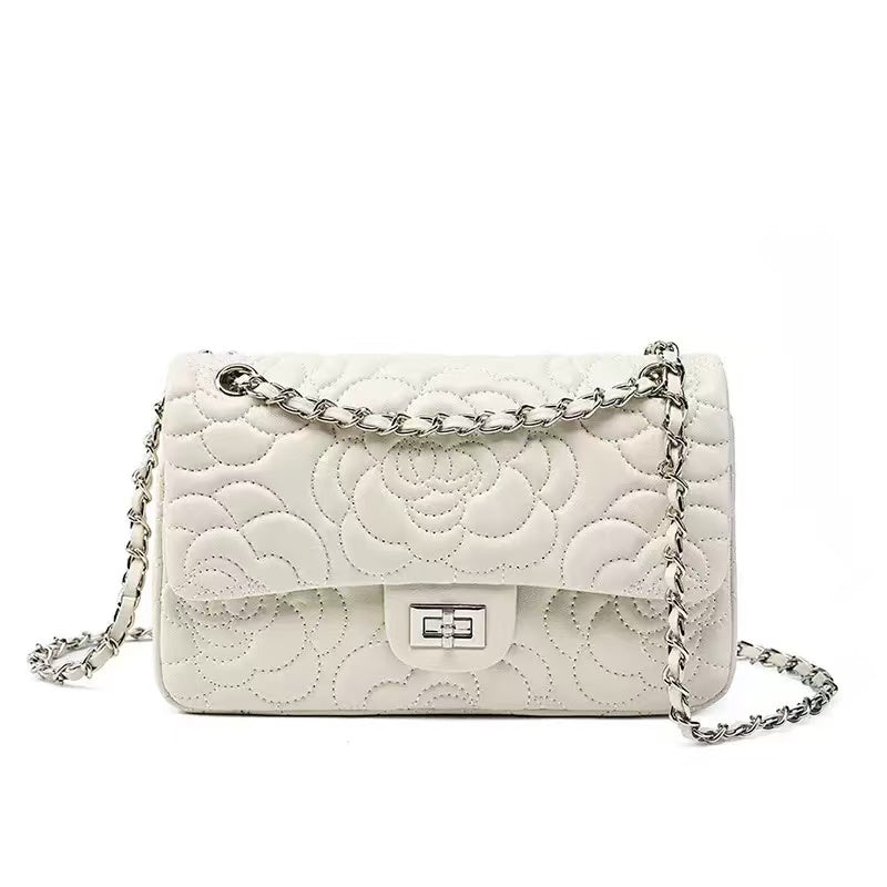 Floral Quilted Sheepskin Leather Chain Bag