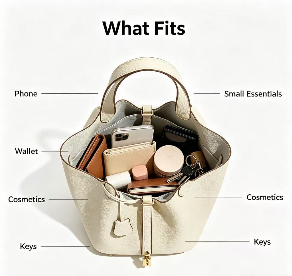 Leather Basket Tote with Removable Pouch
