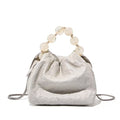 Ruched Leather Bag with Beaded Handle