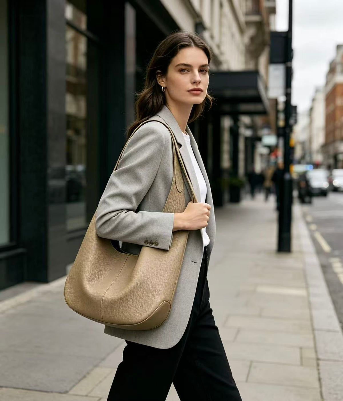 Soft Leather Hobo Shoulder Bag