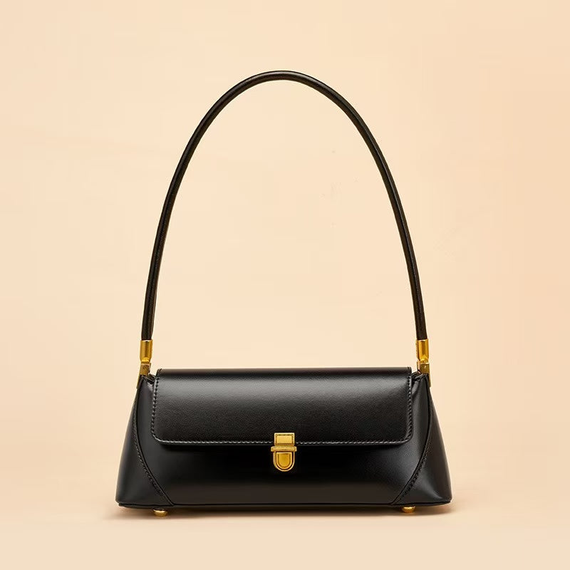 Turn-Lock Leather Shoulder Bag