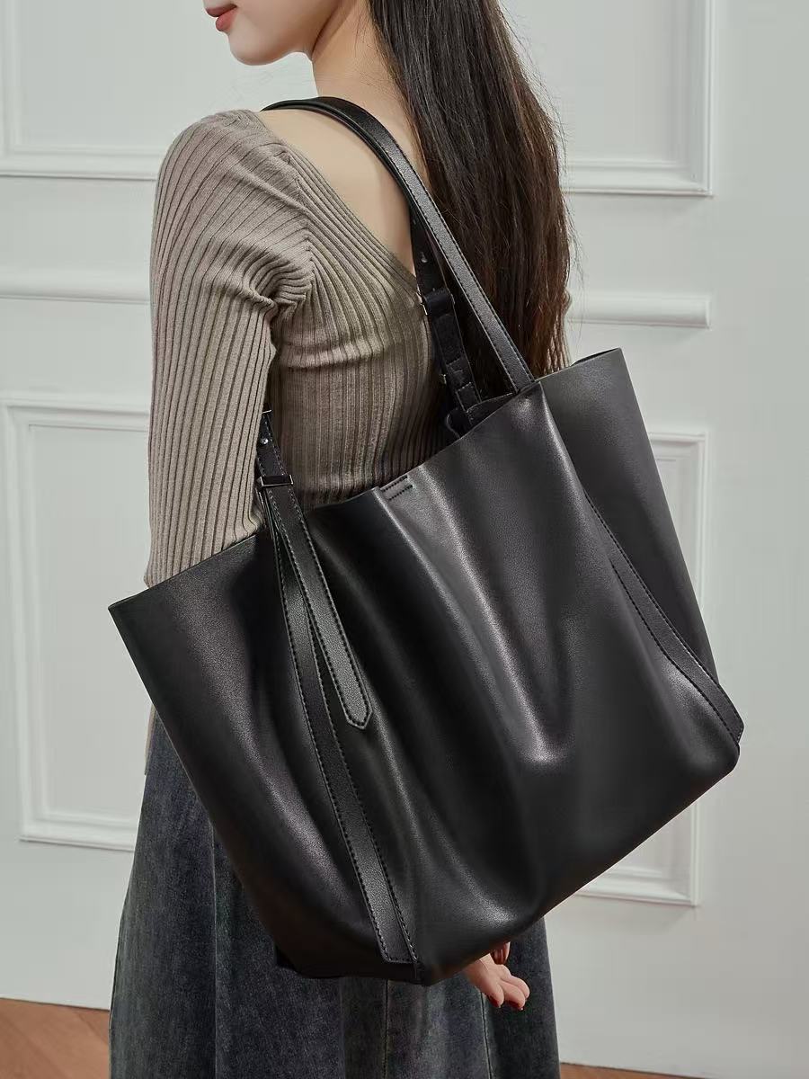Oversized Leather Tote with Removable Pouch