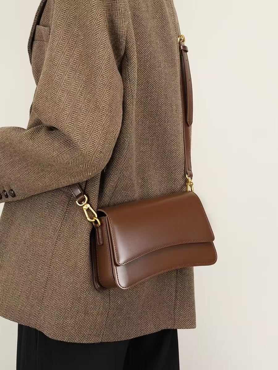 Compact Leather Flap Crossbody Bag
