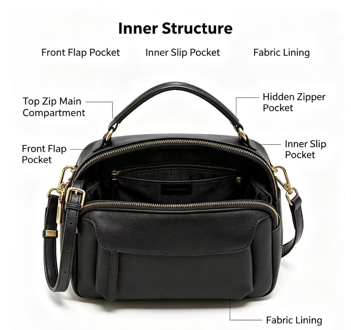 Leather Handbag with Detachable Shoulder Strap