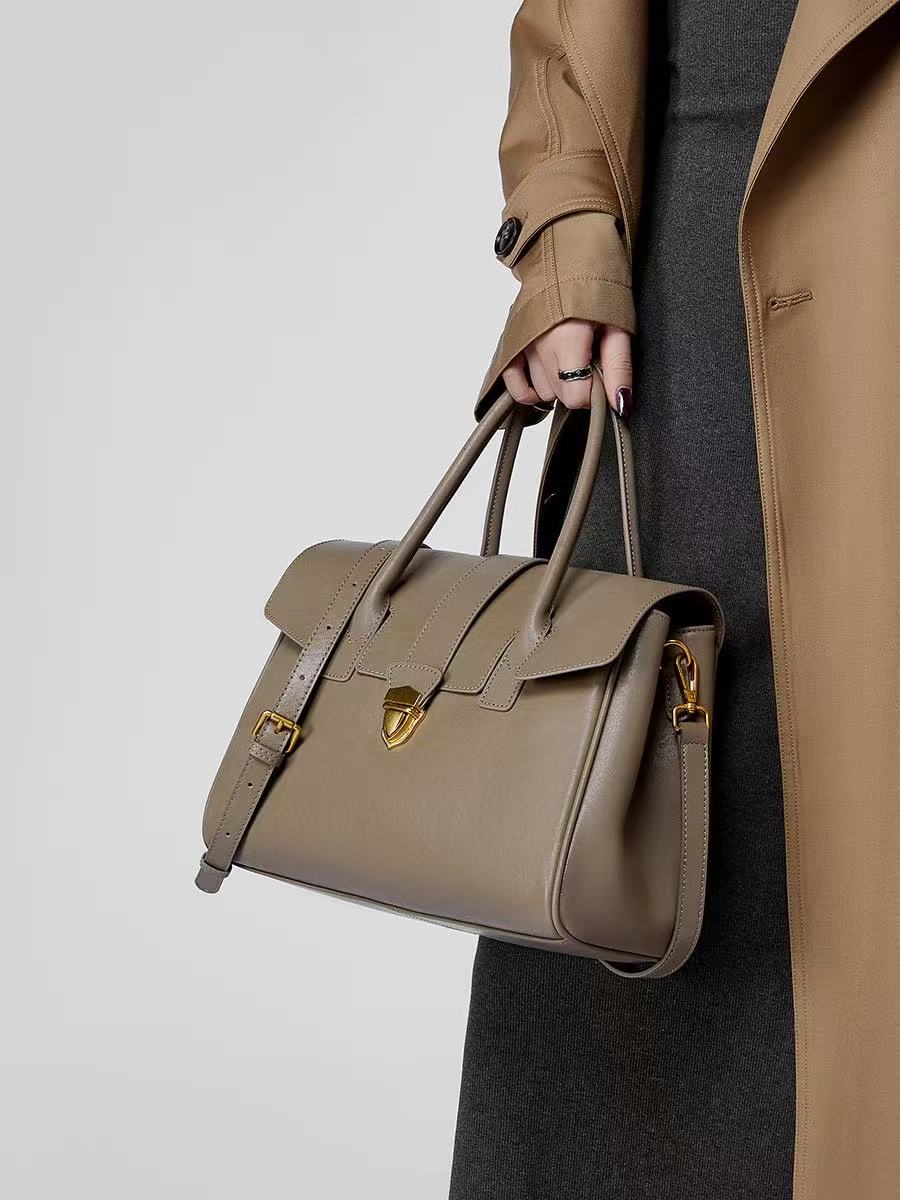 Leather Work Handbag with Two Compartments