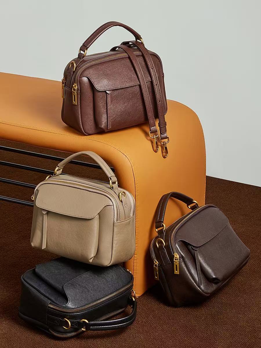 Leather Handbag with Detachable Shoulder Strap