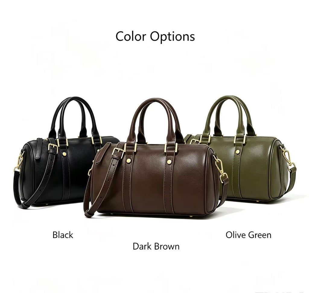 Leather Barrel Bag with Detachable Strap