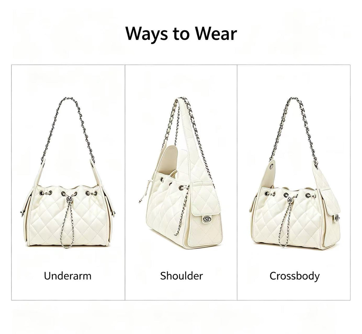 Quilted Leather Drawstring Hobo Bag