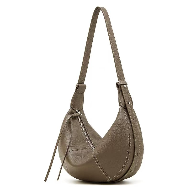 Lightweight Leather Crescent Hobo Bag