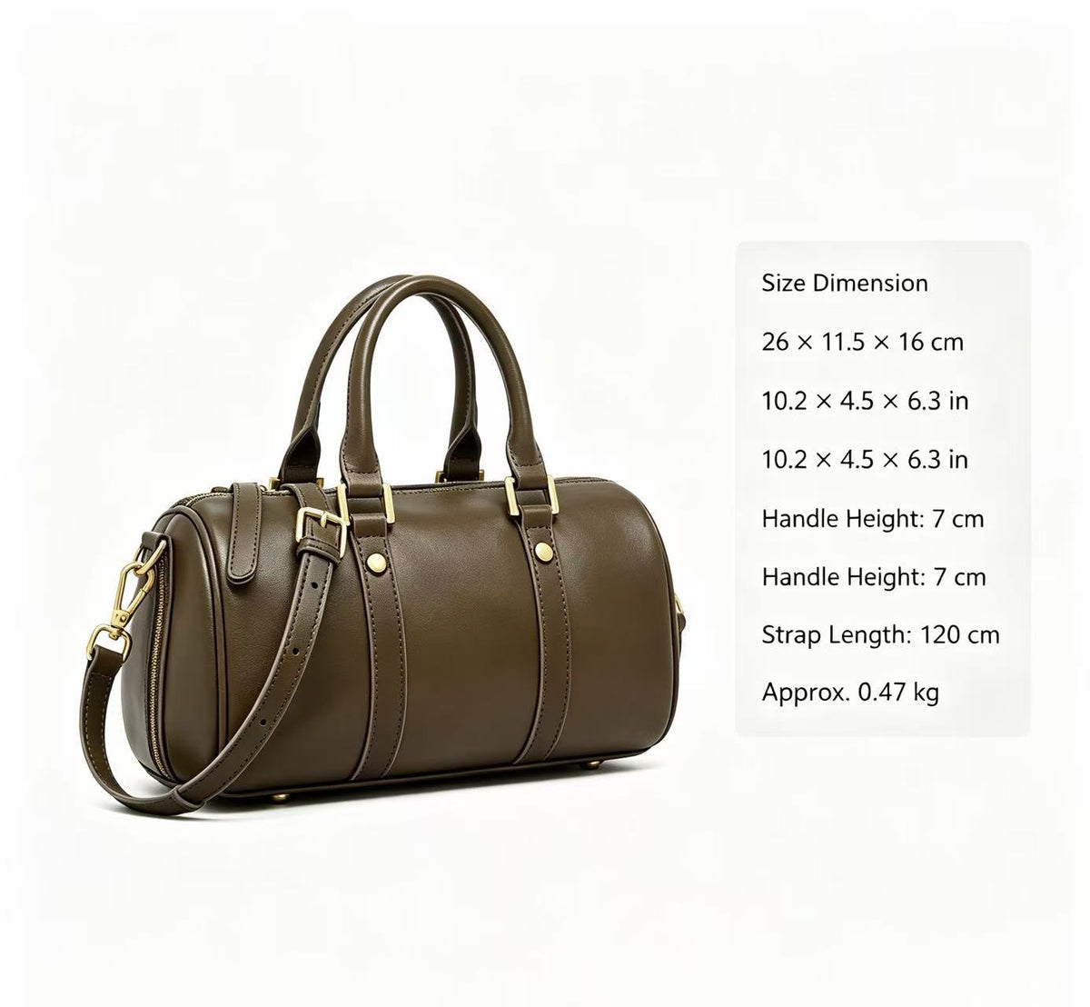 Leather Barrel Bag with Detachable Strap