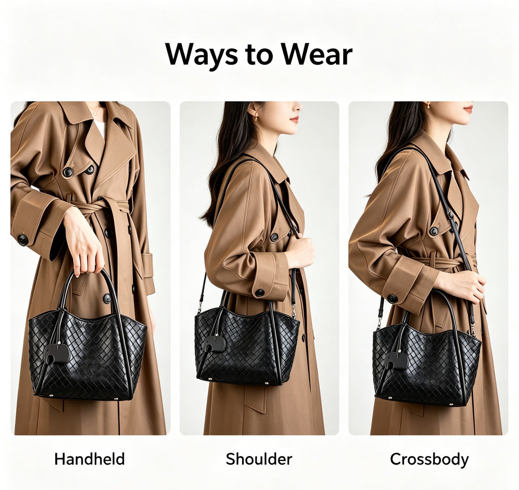 Woven Leather Tote with Detachable Strap
