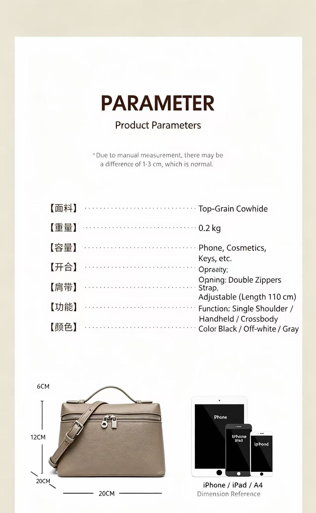 Lightweight Leather Double-Zip Crossbody Bag