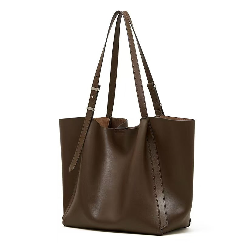 Oversized Leather Tote with Removable Pouch
