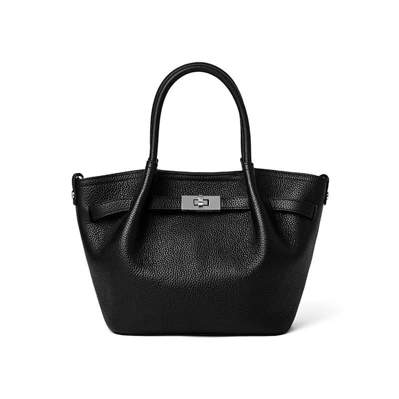 Leather Basket Bag with Magnetic Closure