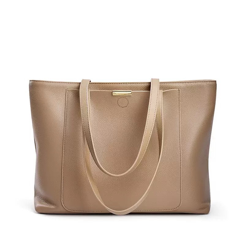 Large Leather Zip-Top Work Tote
