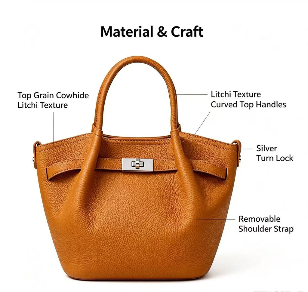 Leather Basket Bag with Magnetic Closure