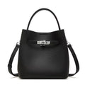 Turn-Lock Leather Bucket Handbag