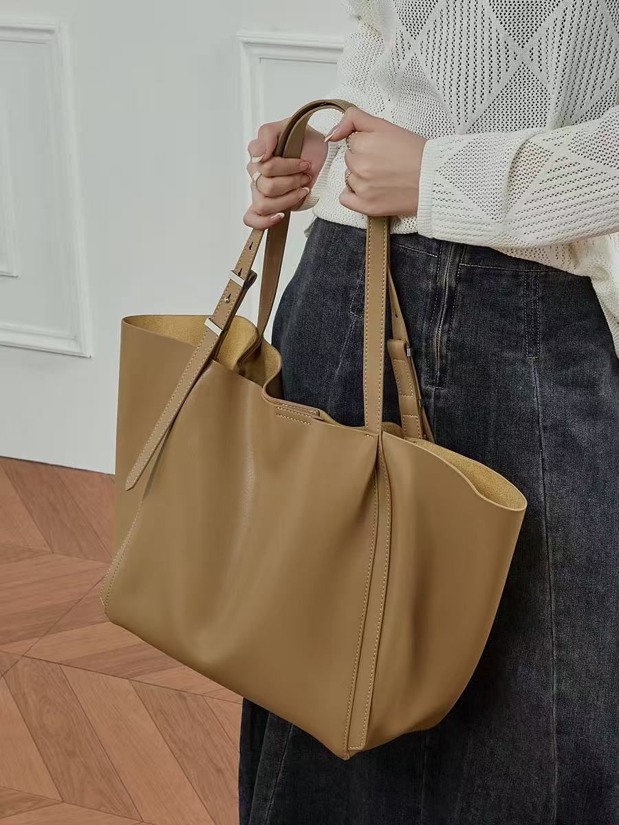 Oversized Leather Tote with Removable Pouch
