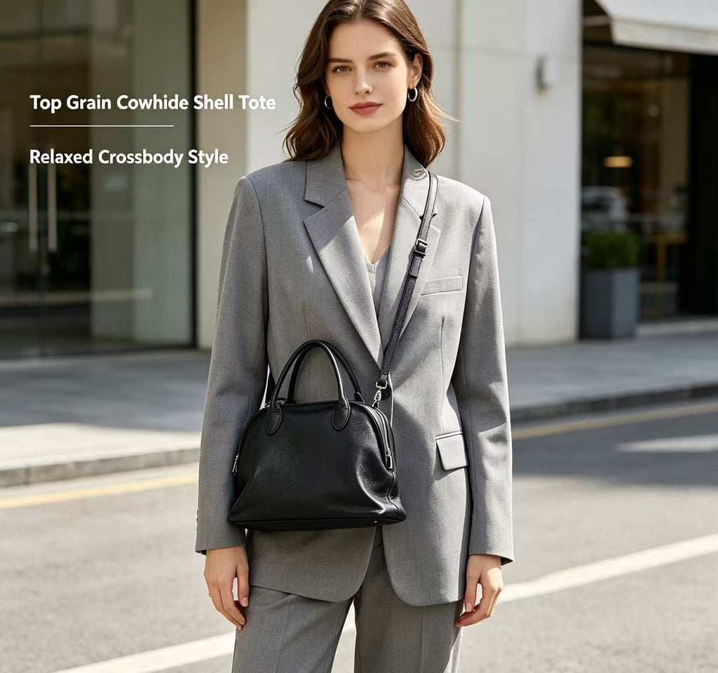 Classic Leather Handbag with Long Strap