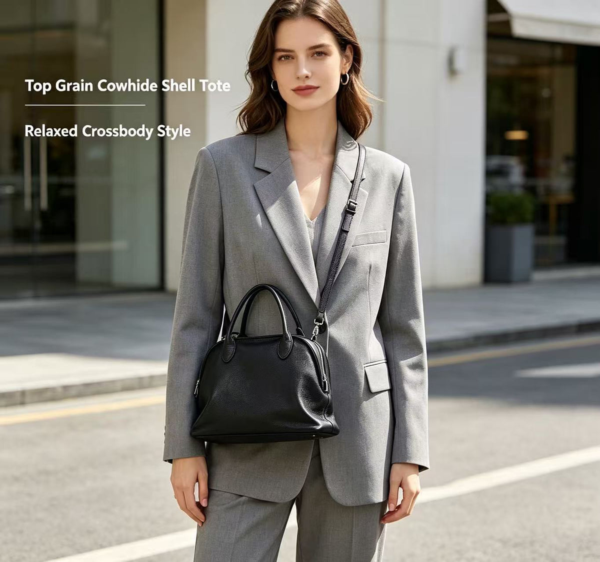 Classic Leather Handbag with Long Strap