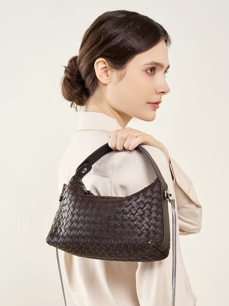 Woven Sheepskin Leather Hobo Bag