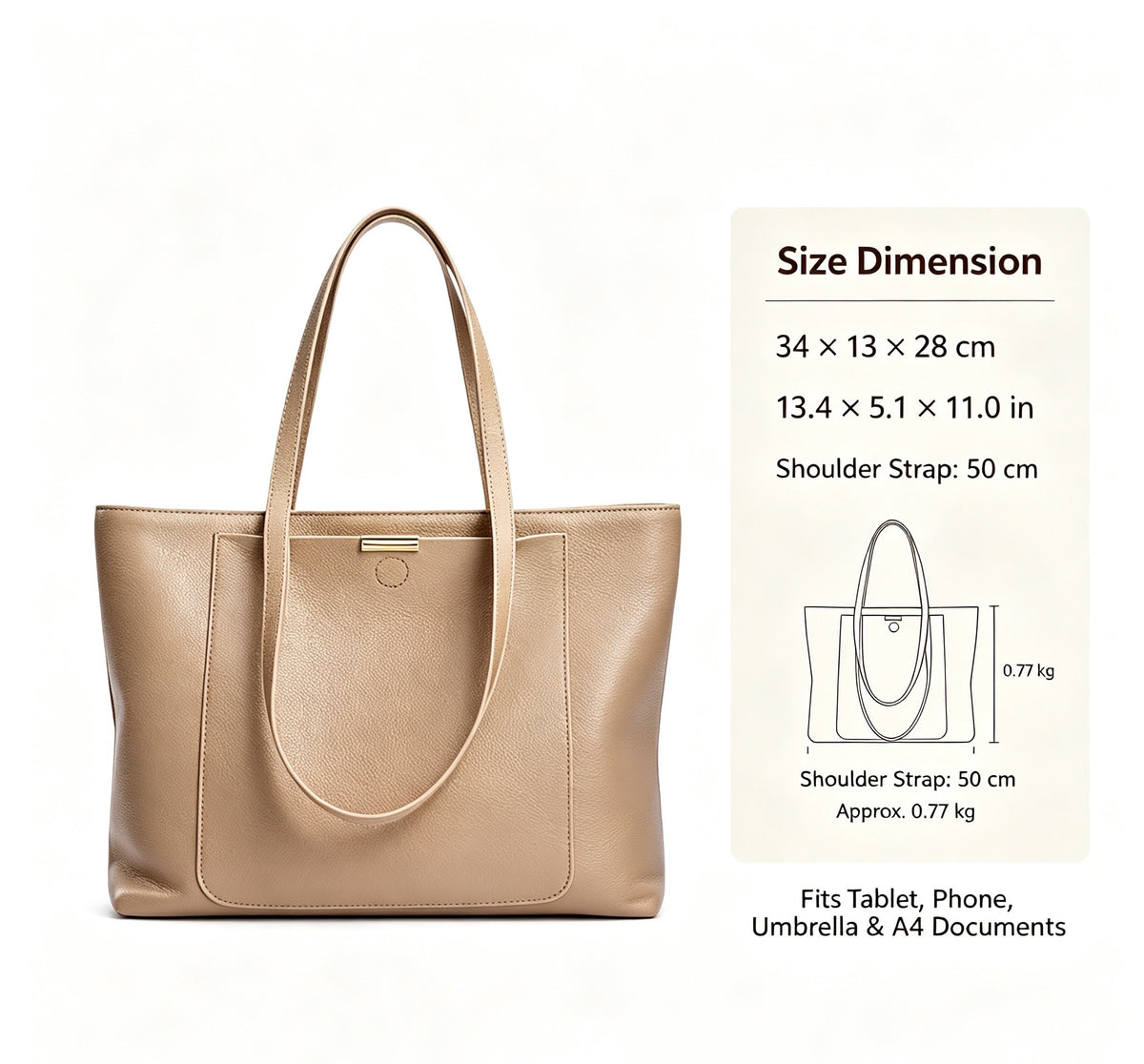 Large Leather Zip-Top Work Tote