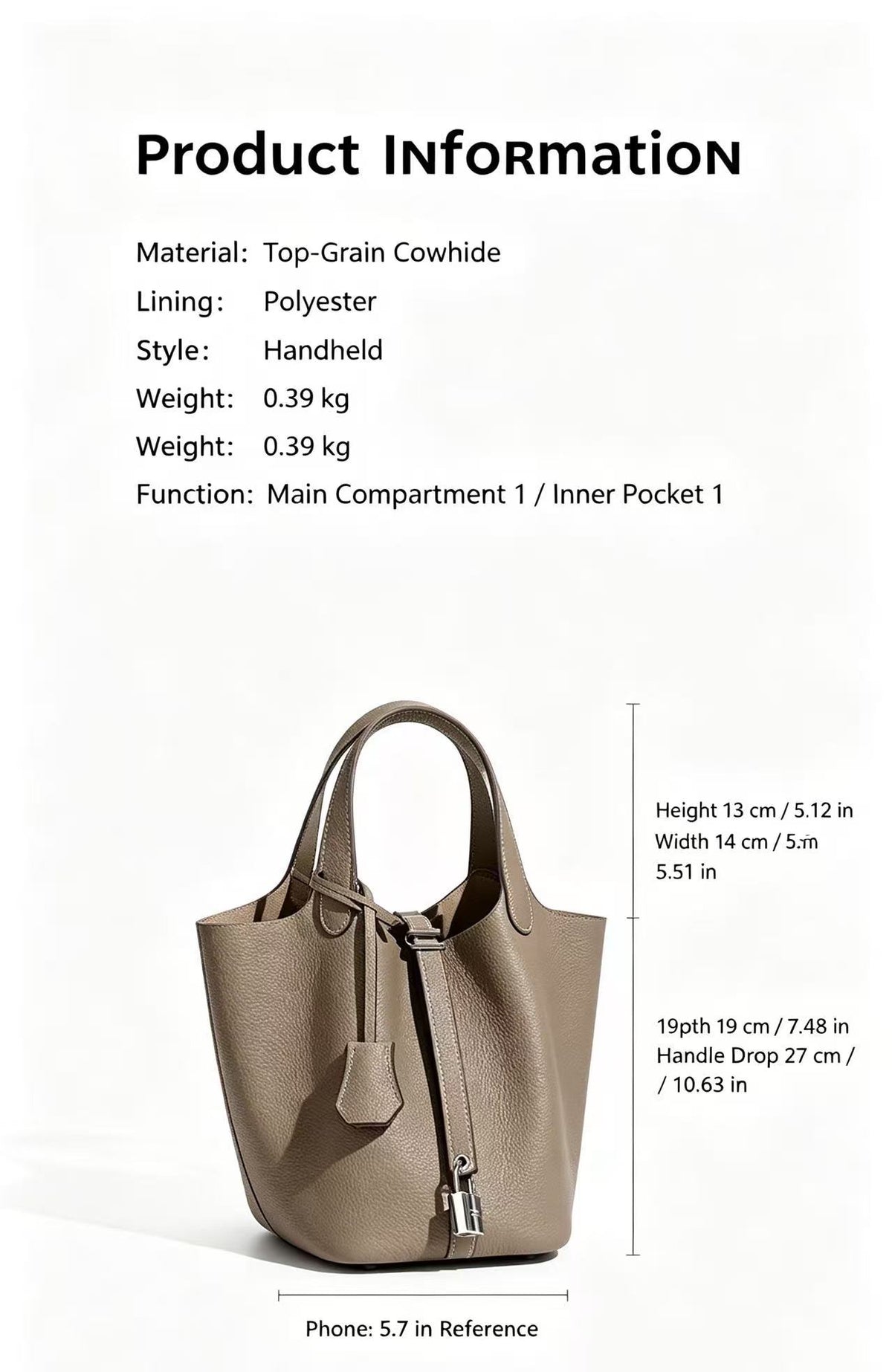Lightweight Leather Bucket Tote with Pouch