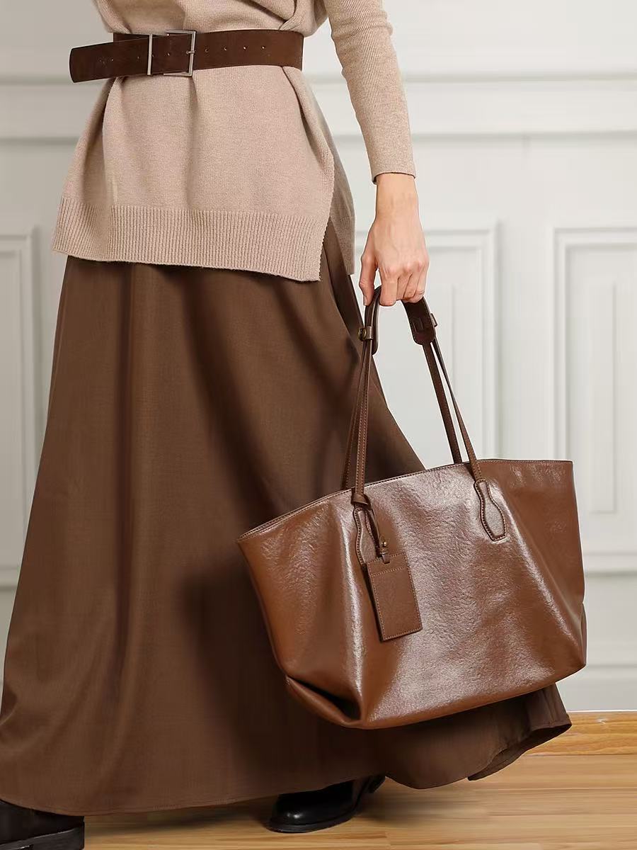 Large Leather Work Tote with Interior Pockets