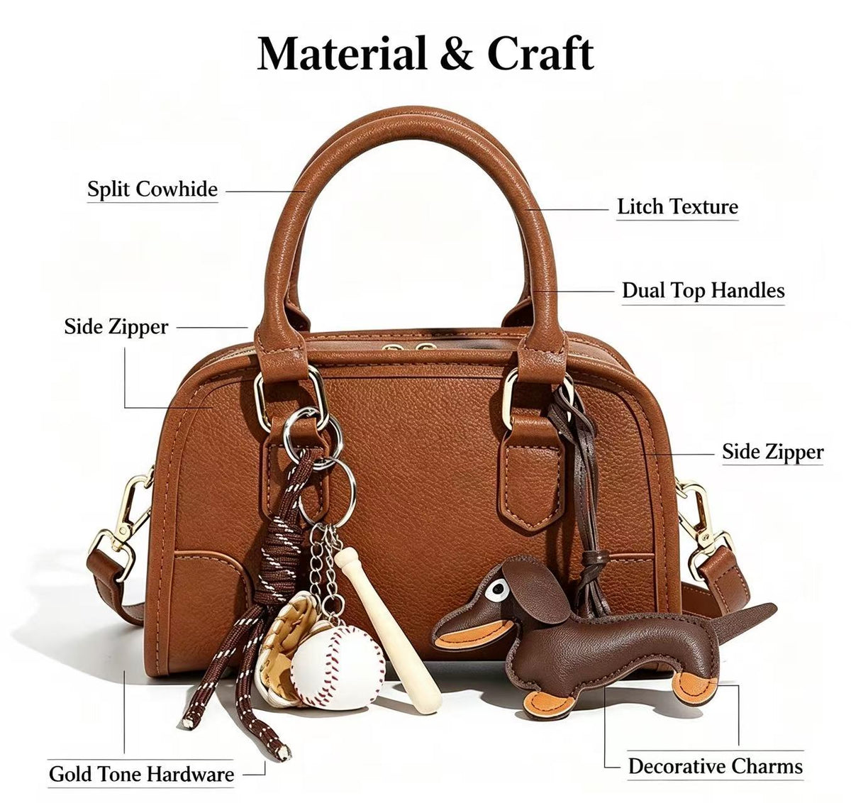 Mini Leather Bowling Bag with Dog Charm