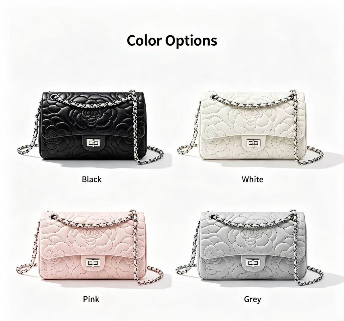 Floral Quilted Sheepskin Leather Chain Bag