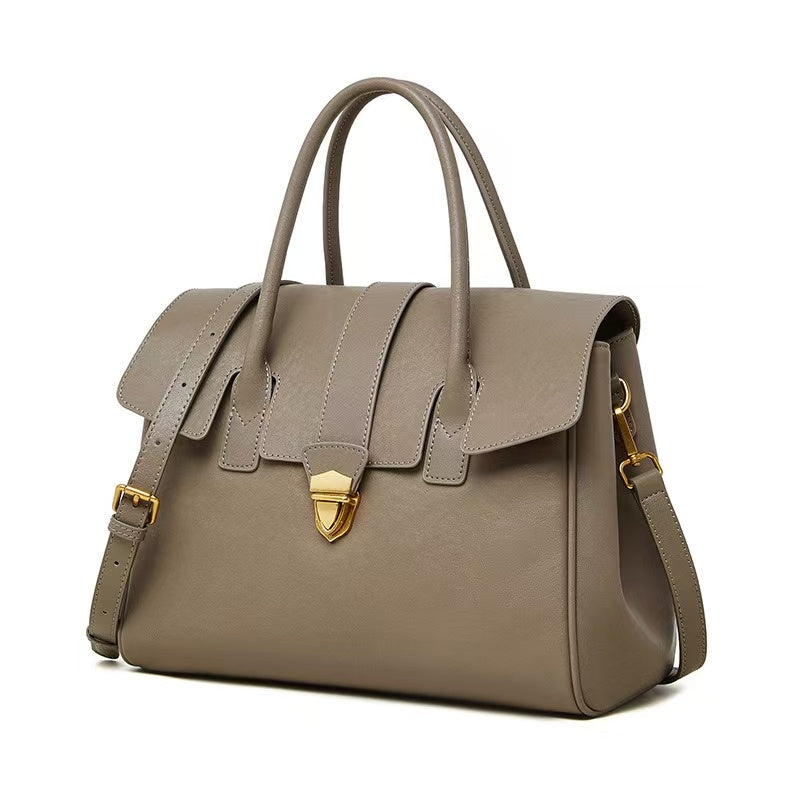 Leather Work Handbag with Two Compartments