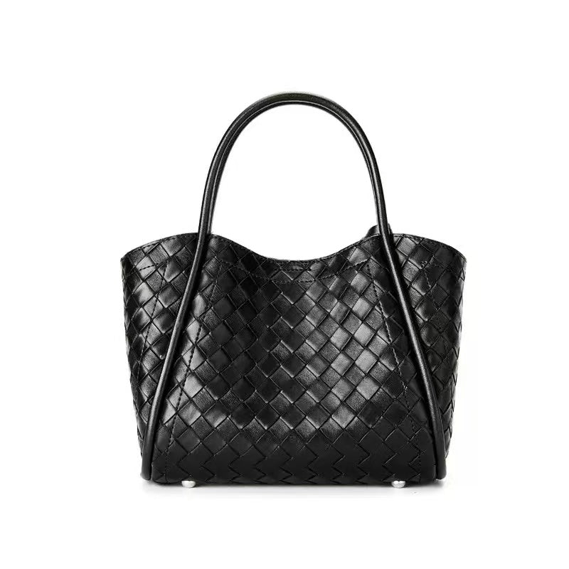 Woven Leather Tote with Detachable Strap
