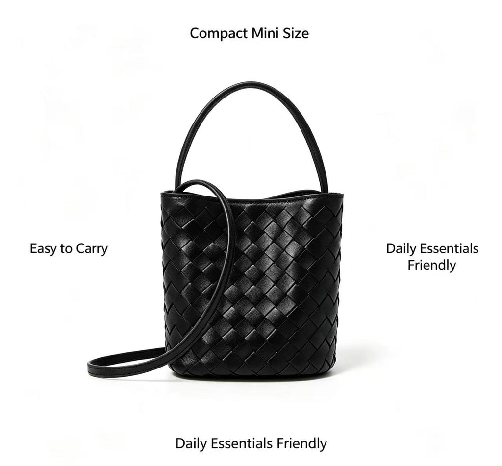 Woven Sheepskin Leather Mini Bucket Bag