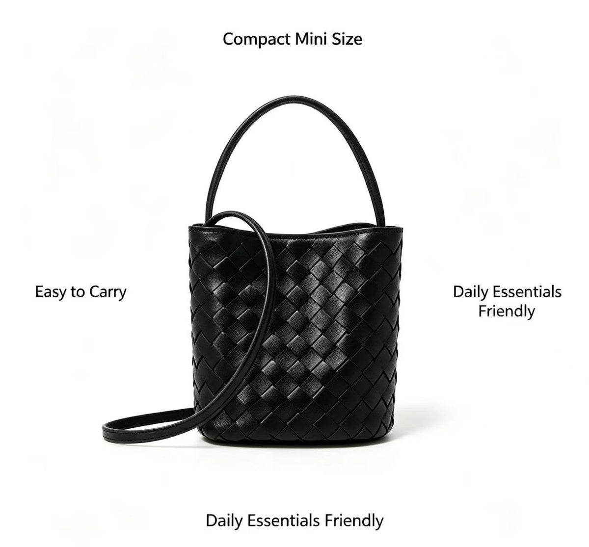 Woven Sheepskin Leather Mini Bucket Bag
