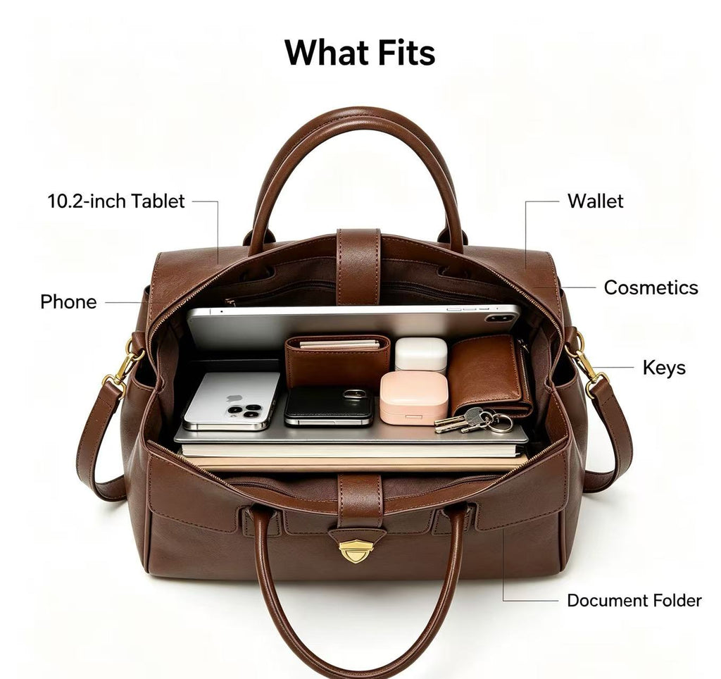 Leather Work Handbag with Two Compartments