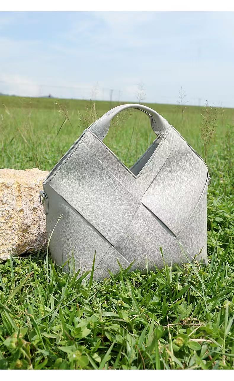 Triangle Design Handwoven Leather Bag | Soft Cowhide Shoulder Crossbody Purse for Women | Louis Bags