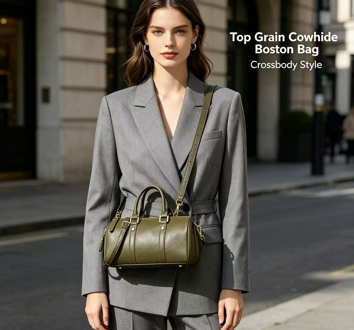 Leather Barrel Bag with Detachable Strap