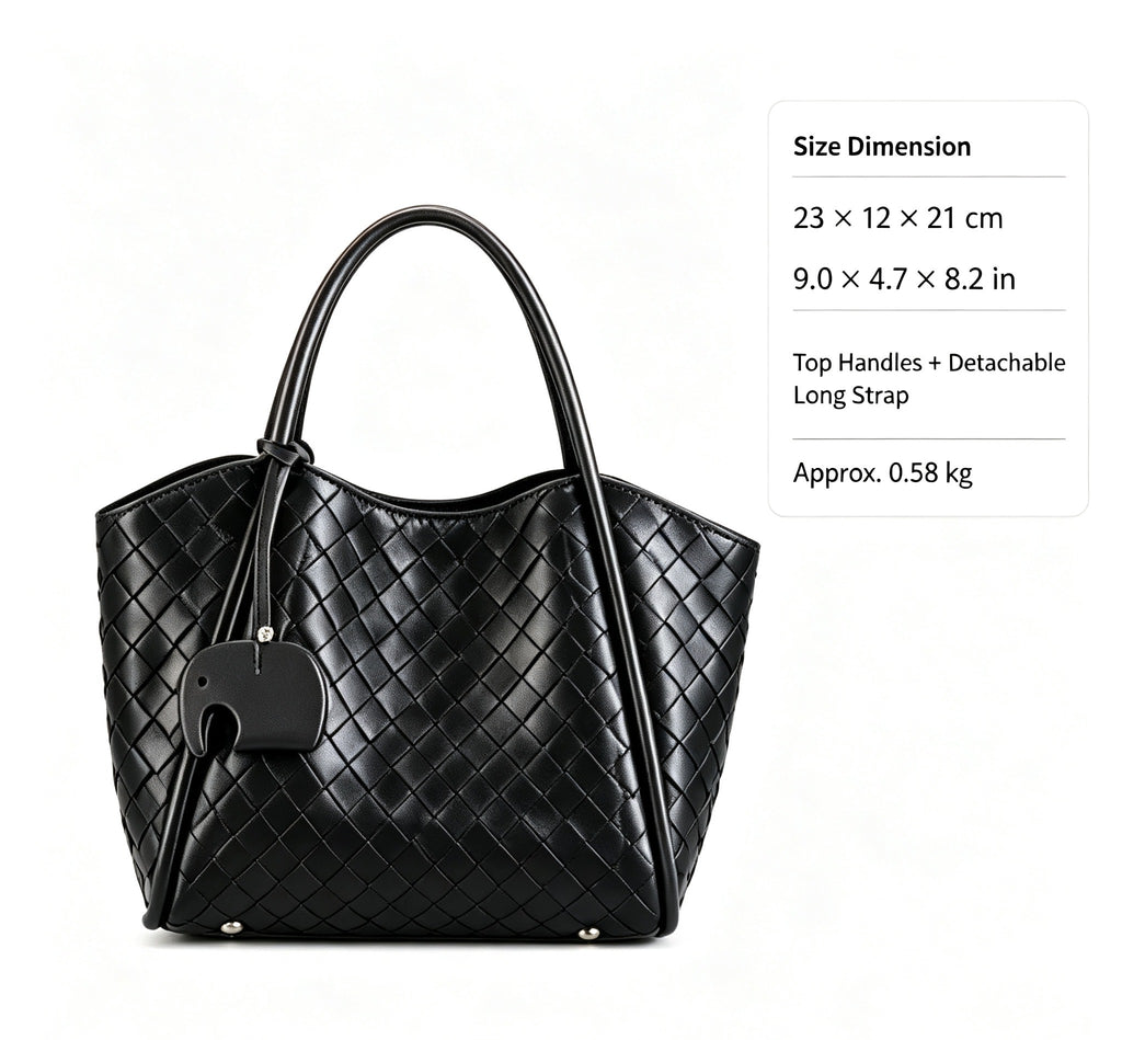 Woven Leather Tote with Detachable Strap
