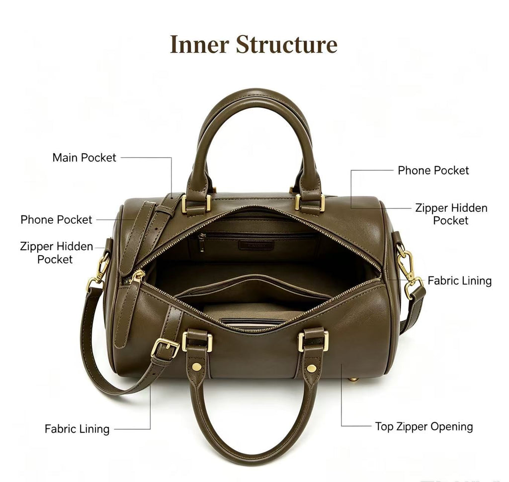 Leather Barrel Bag with Detachable Strap