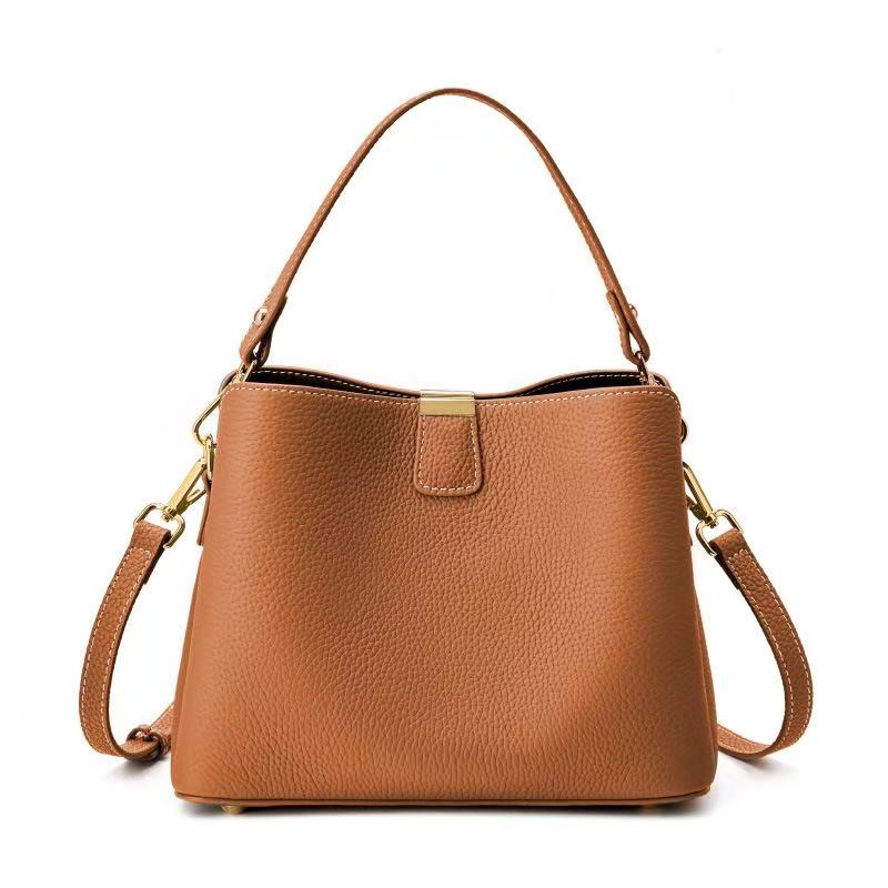 Compact Leather Bucket Shoulder Bag
