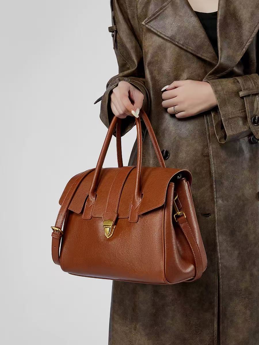 Leather Work Handbag with Two Compartments