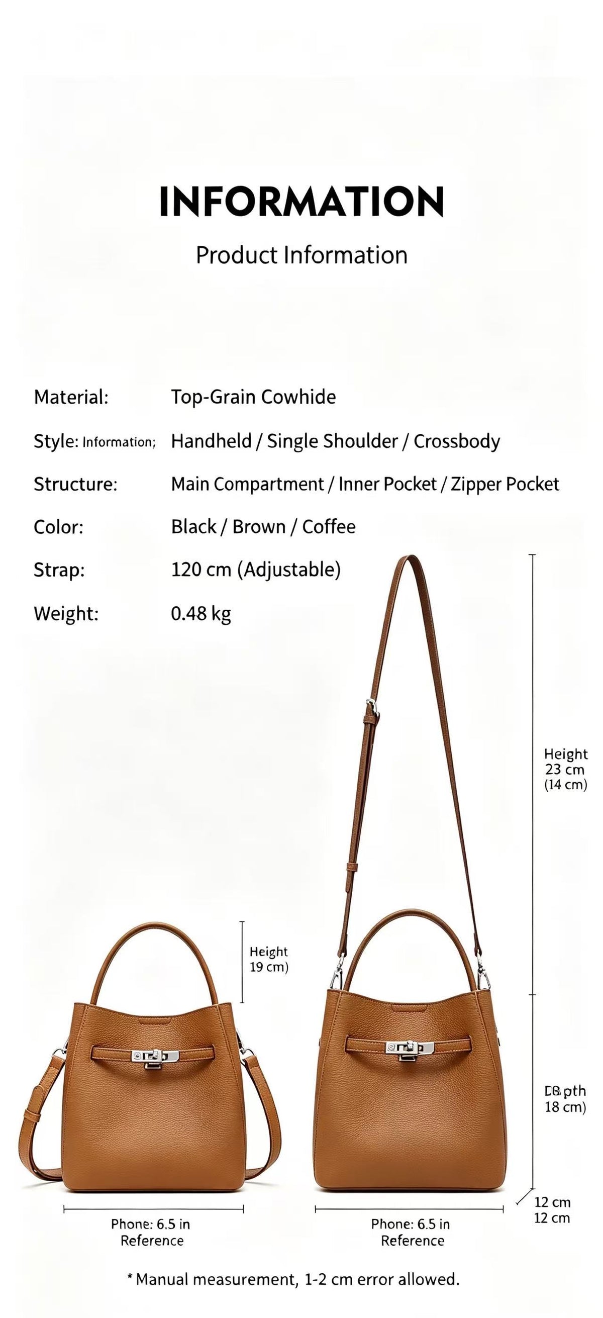 Turn-Lock Leather Bucket Handbag