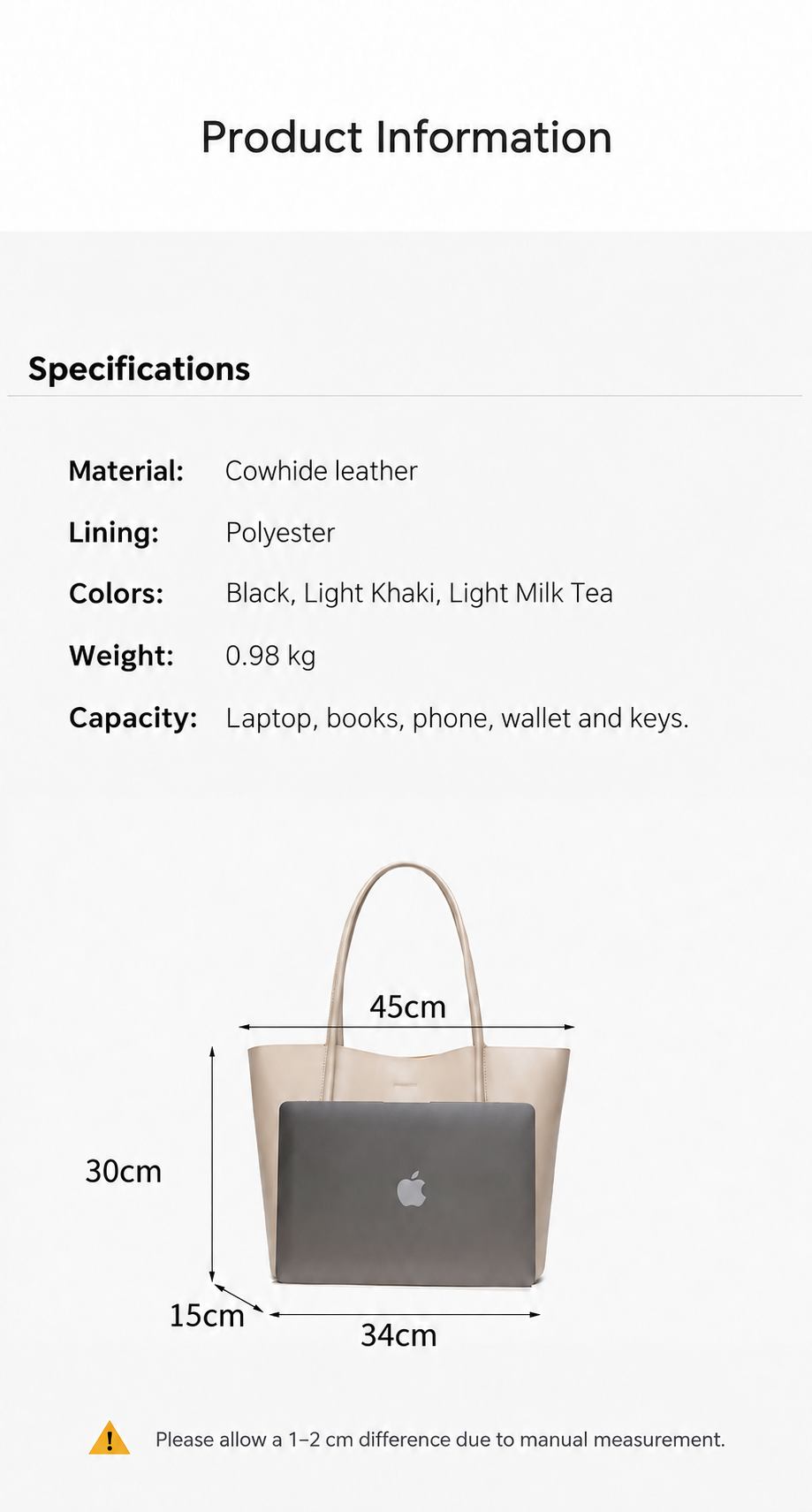 Large Structured Leather Tote with Pouch