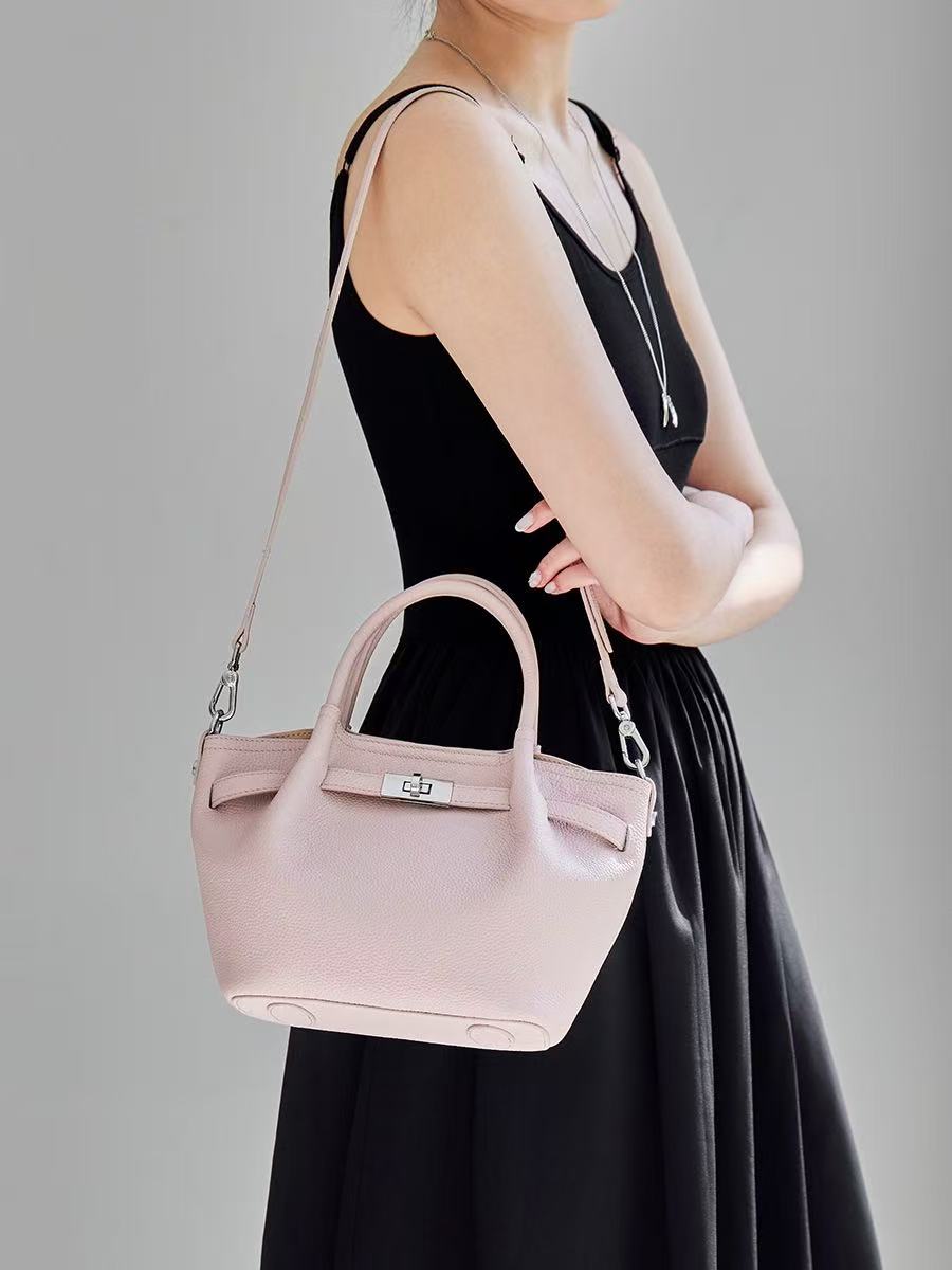 Leather Basket Bag with Magnetic Closure