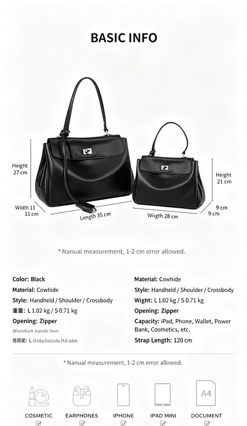 Black Leather Shoulder Bag with Horse Charm